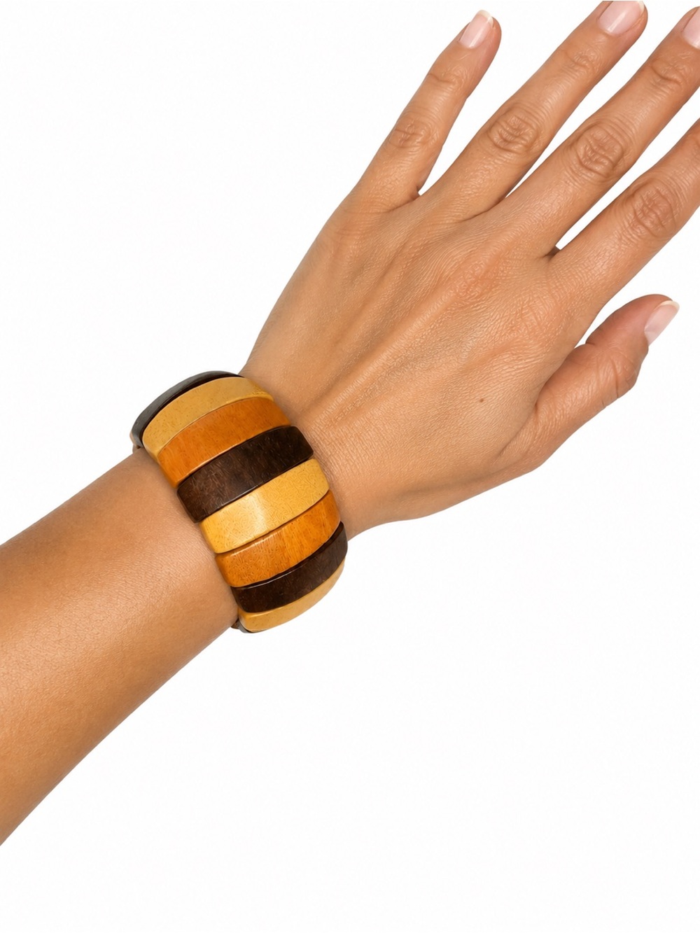New Boho Wooden Stretch Bracelet‎ Multicolor Wood Wide Statement Bangle
